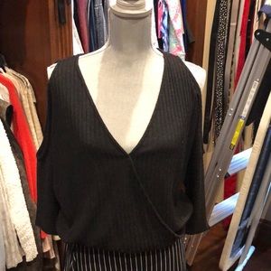 Knit black cold shoulder shirt/sweater